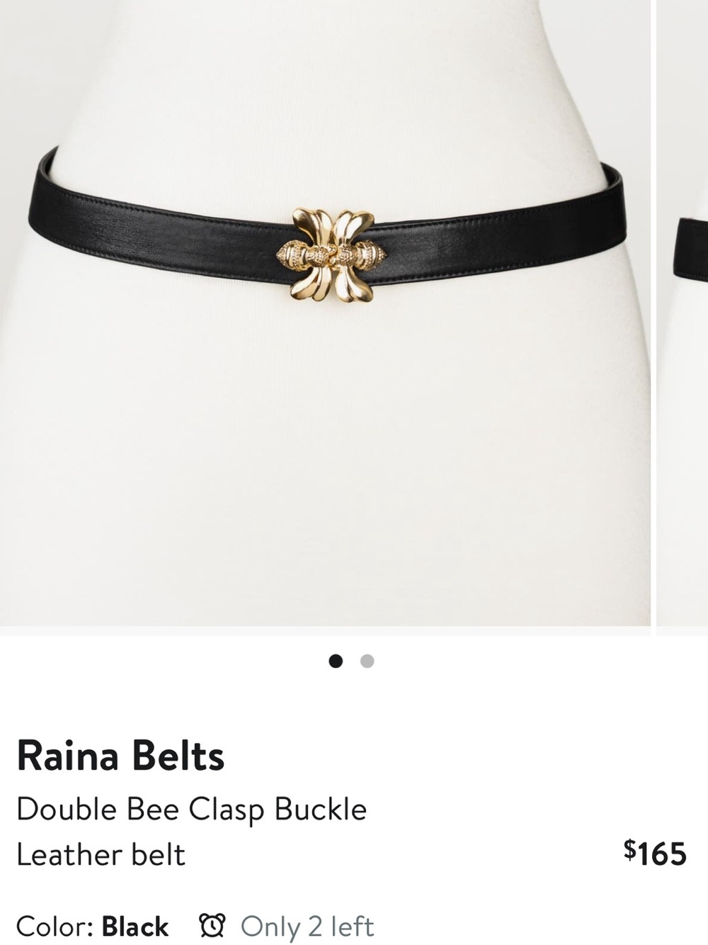 Raina Black Leather Belt with Gold Double Bee Clasp